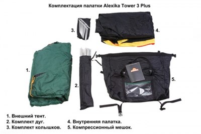 Универсальная трехместная палатка ALEXIKA Tower 3 Plus Fib green - фото 50500